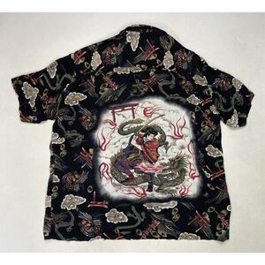 VINTAGE Red Dragon By Kennington Hawaiian Shirt Men XL  All Over Dragon Print